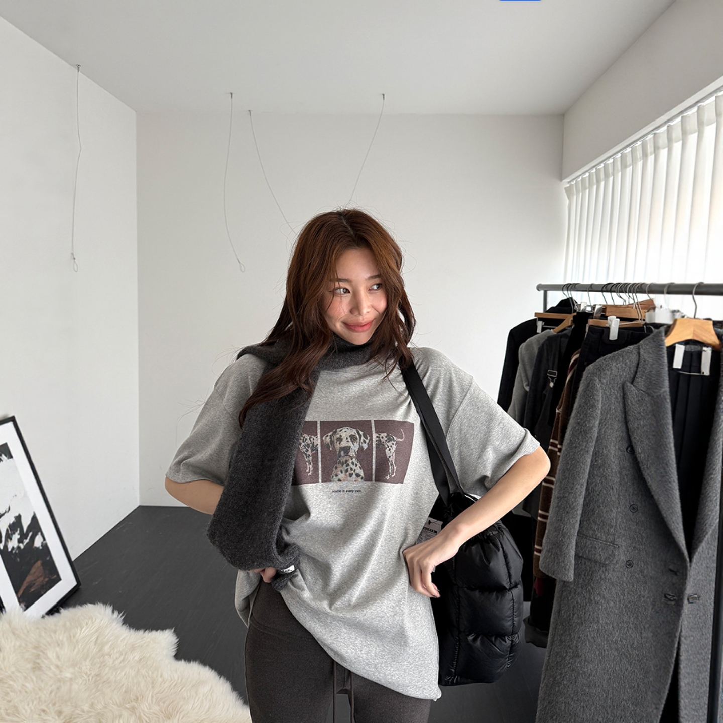 Haners家韩国代购女极简时尚2025年冬季新品宽松卡通短袖t恤上衣