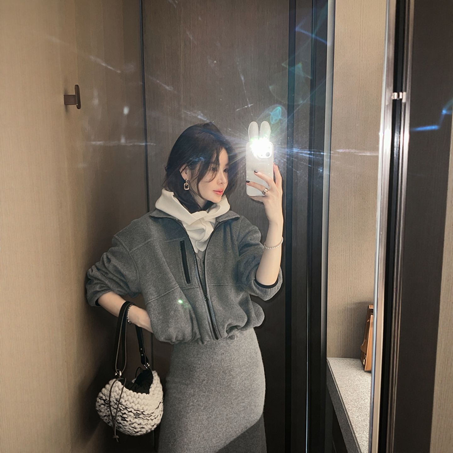 【韩国官网直邮】Partysu韩国代购正品女2025冬羊毛拉链夹克外套