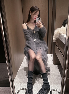 【官网自制 设计师款】Partysu韩国代购正品女2025冬季蕾丝吊带衫