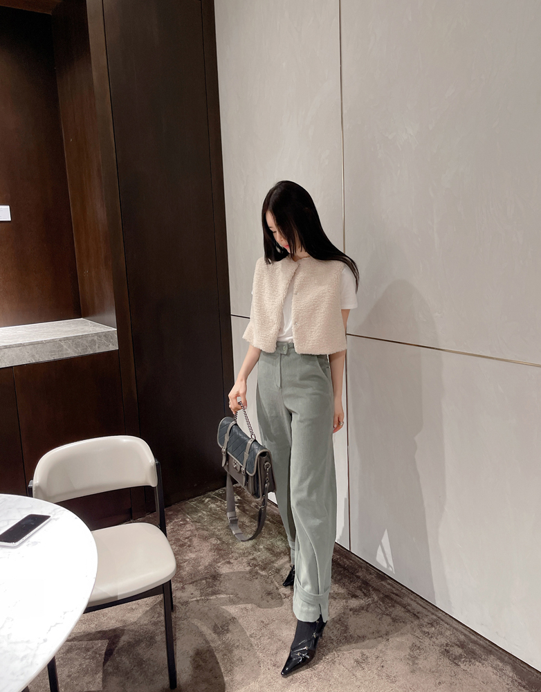 Partysu韩国代购官网正品女2023冬季新品时尚百搭灯芯绒休闲长裤