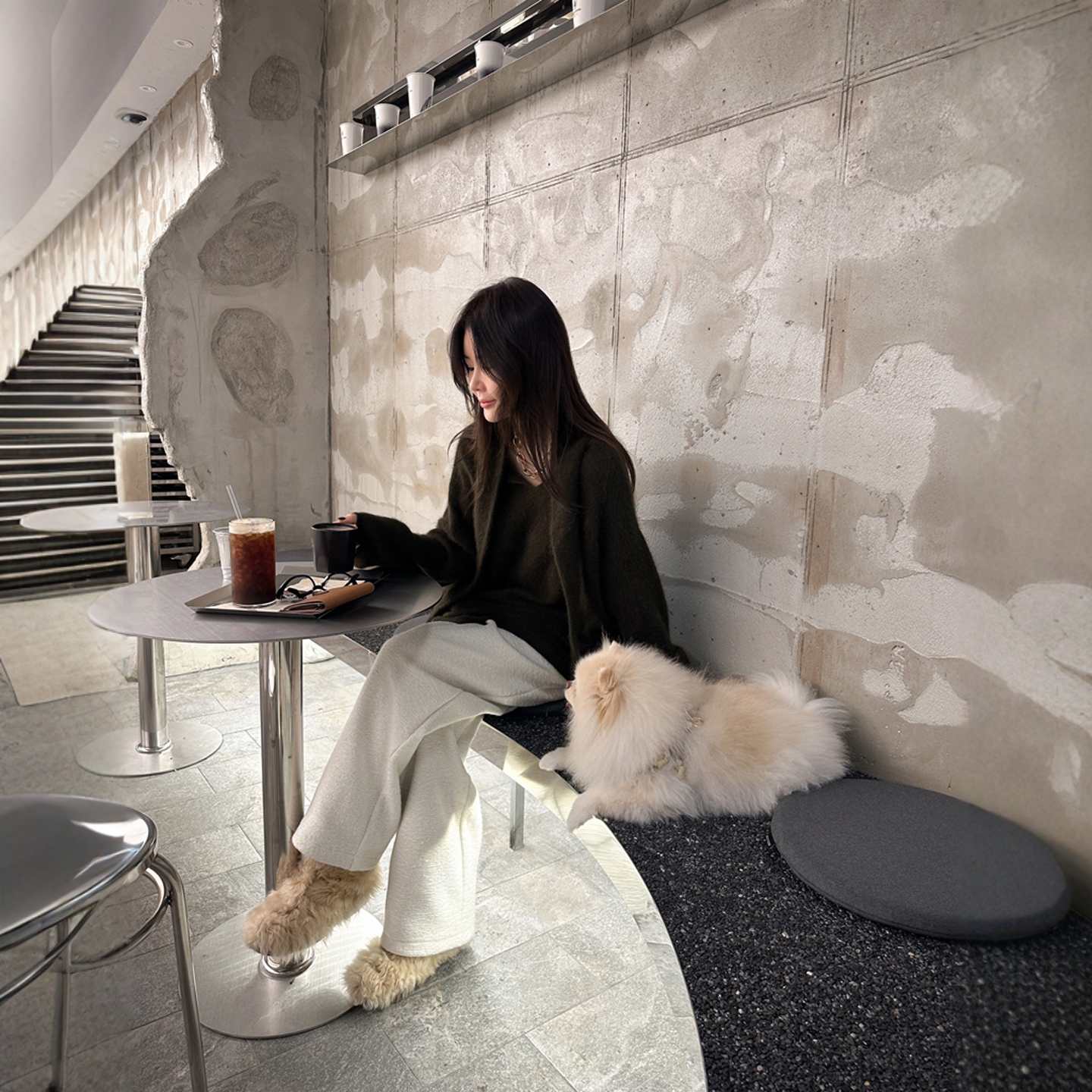 【韩国官网直邮】Partysu韩国代购正品女2025冬季绒面阔腿长裤