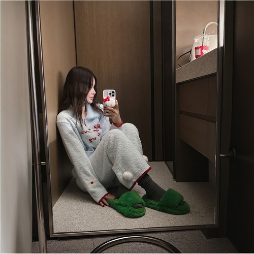 【官网自制 设计师款】Partysu韩国代购正品女2025冬绒面睡衣套装