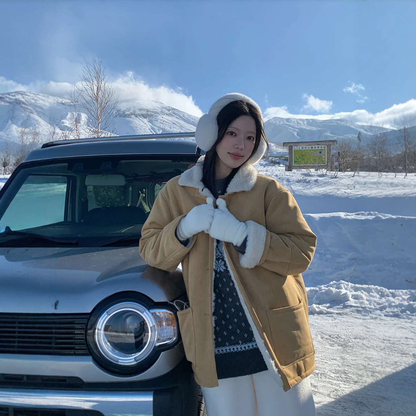 【设计师款】Haners家韩代购女时髦大气25冬复古皮毛一体保暖外套