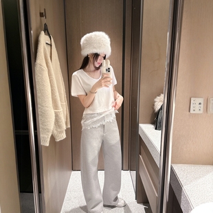 【韩国官网直邮】Partysu韩国代购正品女2026新品蕾丝拼边短袖t恤