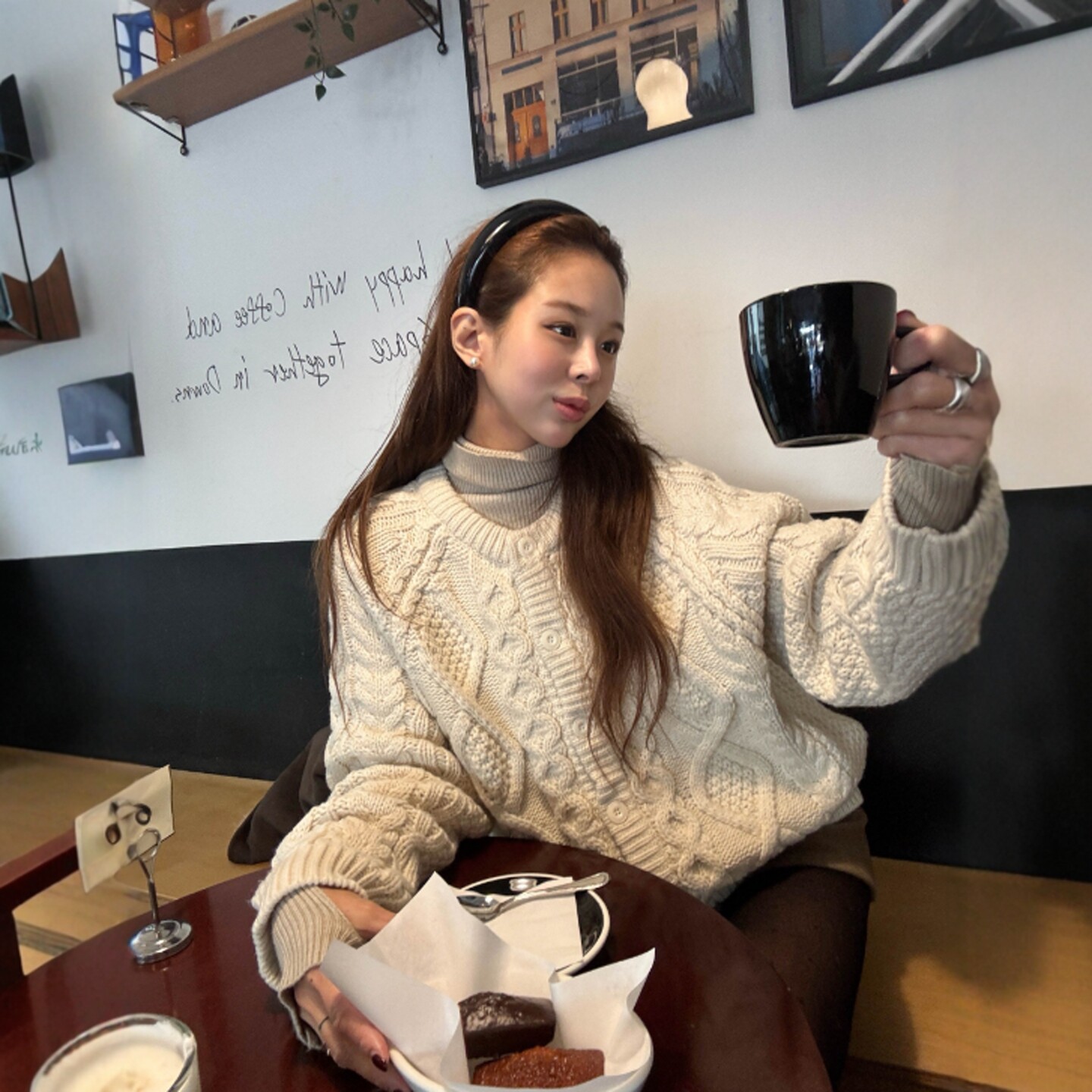 Haners家韩国代购文艺女青年2025年冬季新品麻花针织开衫