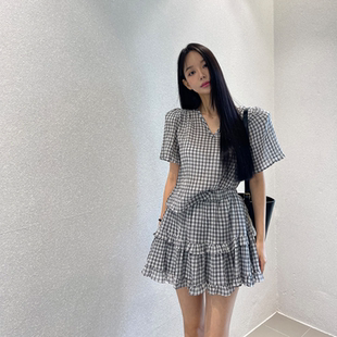 减龄格纹花边半身裙 Haners家韩国代购 女清新优雅2025夏季 新品 时尚