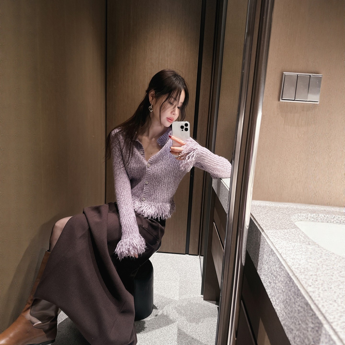 【韩国官网直邮】Partysu韩国代购正品女2025冬季羊毛裹式半身裙