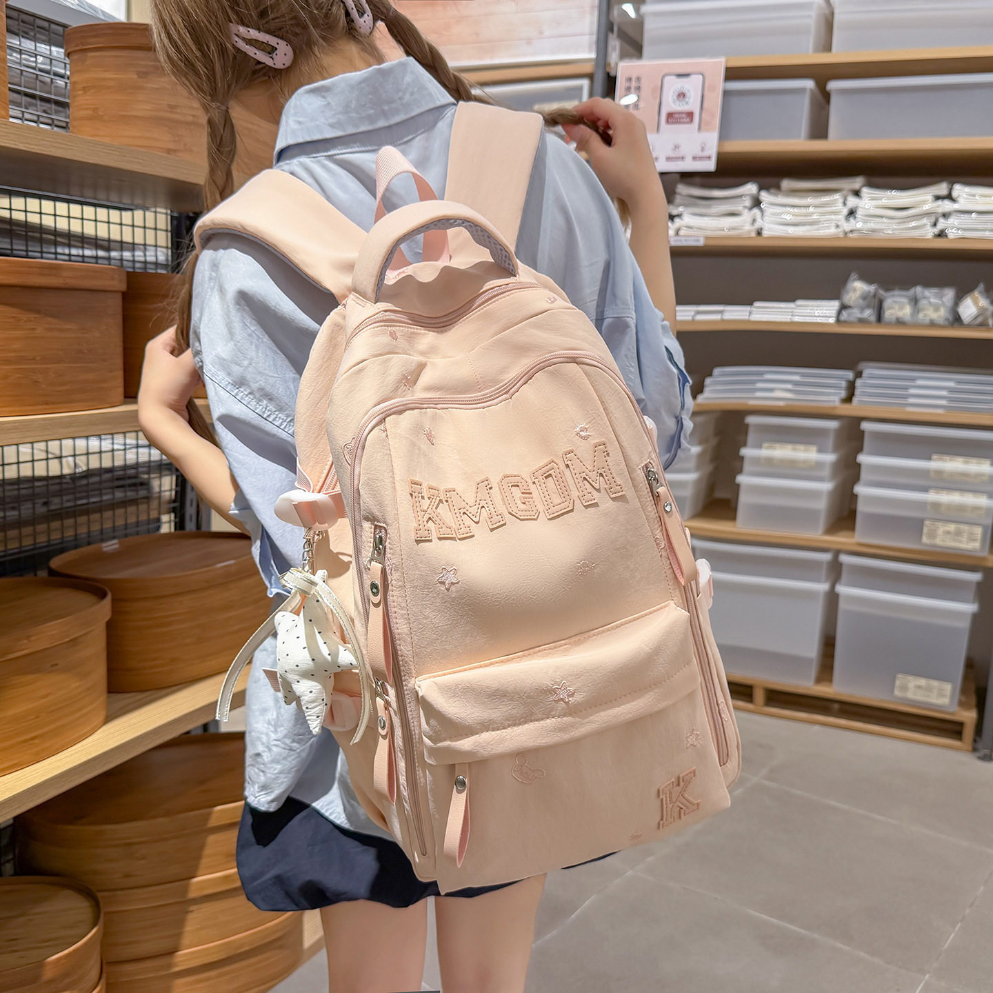 韩版简约百搭大容量双肩包女学生校园高颜值轻便背包黑色绣花书包