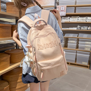 韩版简约百搭大容量双肩包女学生校园高颜值轻便背包黑色绣花书包