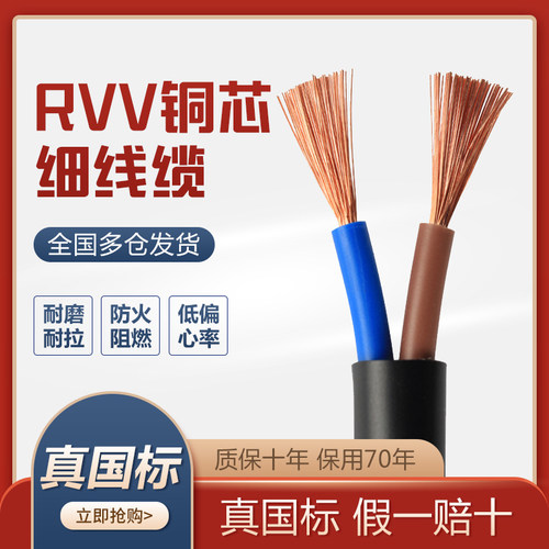 国标纯铜RVV2芯3芯4芯1.5 2.5 4 6平方护套线电源线软线铜电线 - 封面