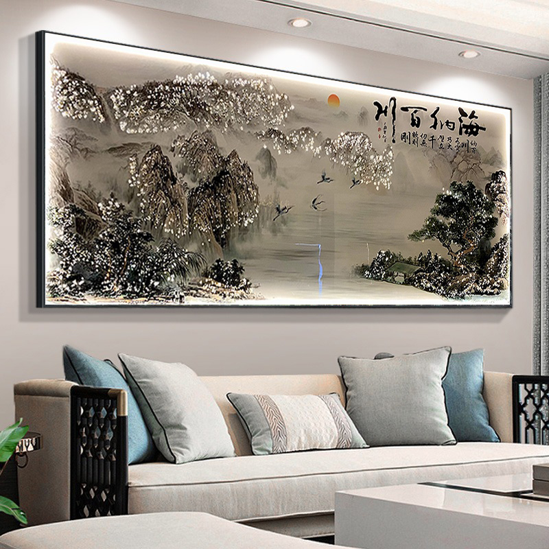 新中式客厅装饰画晶瓷镶钻风景山水画沙发背景挂画书房办公室壁画图片
