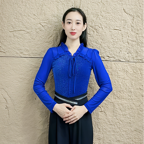 欢舞阁摩登双人舞吉特巴广场舞百搭气质女士木耳边V领舞衣A0785