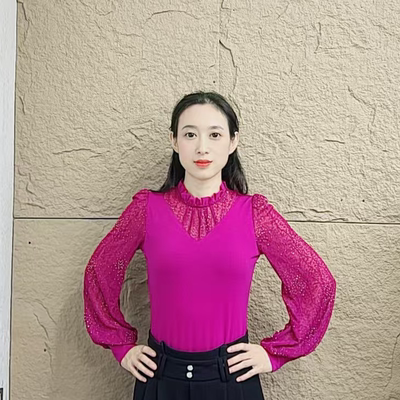 欢舞阁吉特巴摩登交谊舞气质圆领长袖烫钻广场舞女练习上衣A0809
