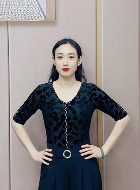 欢舞阁吉特巴摩登舞气质女士烫钻植绒交际舞广场舞舞衣A0733