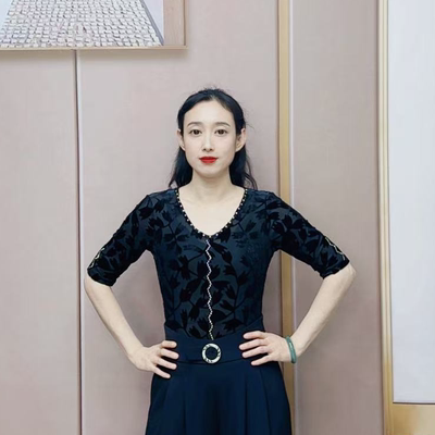 欢舞阁吉特巴摩登舞气质女士烫钻植绒交际舞广场舞舞衣A0733