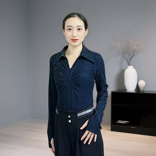 欢舞阁气质女士V领摩登双人舞吉特巴广场舞时尚加绒长袖舞衣A0796