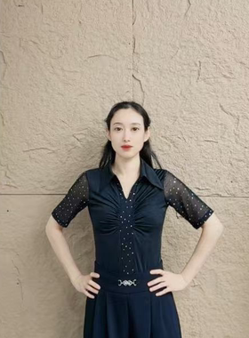 欢舞阁摩登A0752双人舞吉特巴广场舞时尚气质烫钻女士V领短袖舞衣