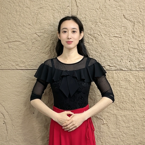 欢舞阁摩登舞吉特巴时尚气质女圆领荷叶边飘带七分袖舞蹈服A0857