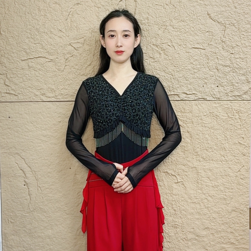 欢舞阁气质吉特巴摩登女士V领百搭时尚交际广场舞舞衣长袖A0881