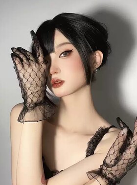 新款新娘婚纱手套蕾丝手套白色有指黑色表演lolita袖套jk日系可爱