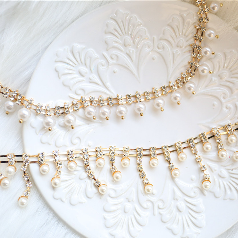 珍珠项链半成品材料diy合金配件lolita水钻流苏发饰手工鞋链条配