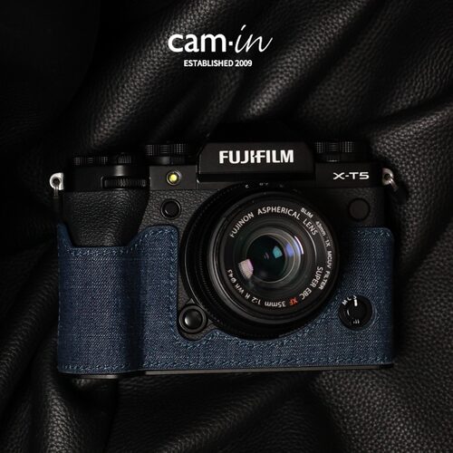cam-in 富士XT5相机保护套牛仔复古半套手工数码相机包X-T5底座