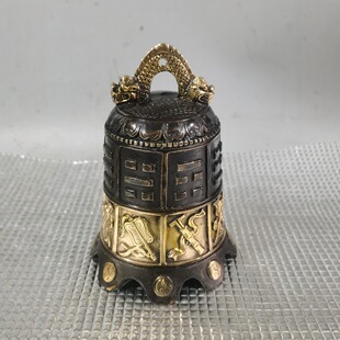 铜鎏金八仙法器寺庙铜钟摆件八宝铜铃铛挂件平安钟客厅门饰挂件