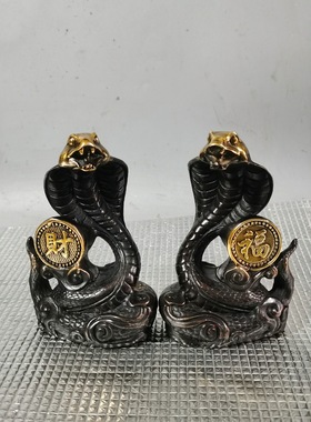 仿古铜福字蛇摆件十二生肖蛇古玩收藏吉祥如意家居古董工艺品