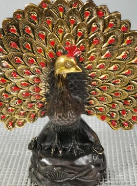 复古鎏金孔雀开屏摆件铜孔雀摆件家居装饰精美铜器工艺品装饰