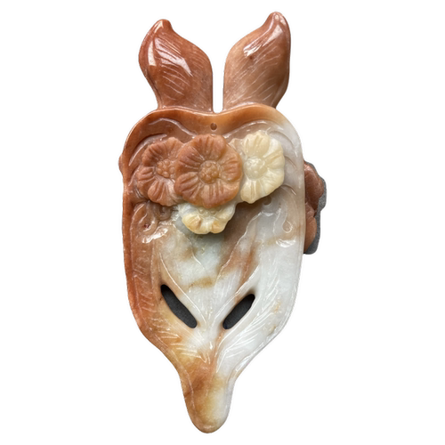 天然A货翡翠、精工磨砂双抛、狐狸面具