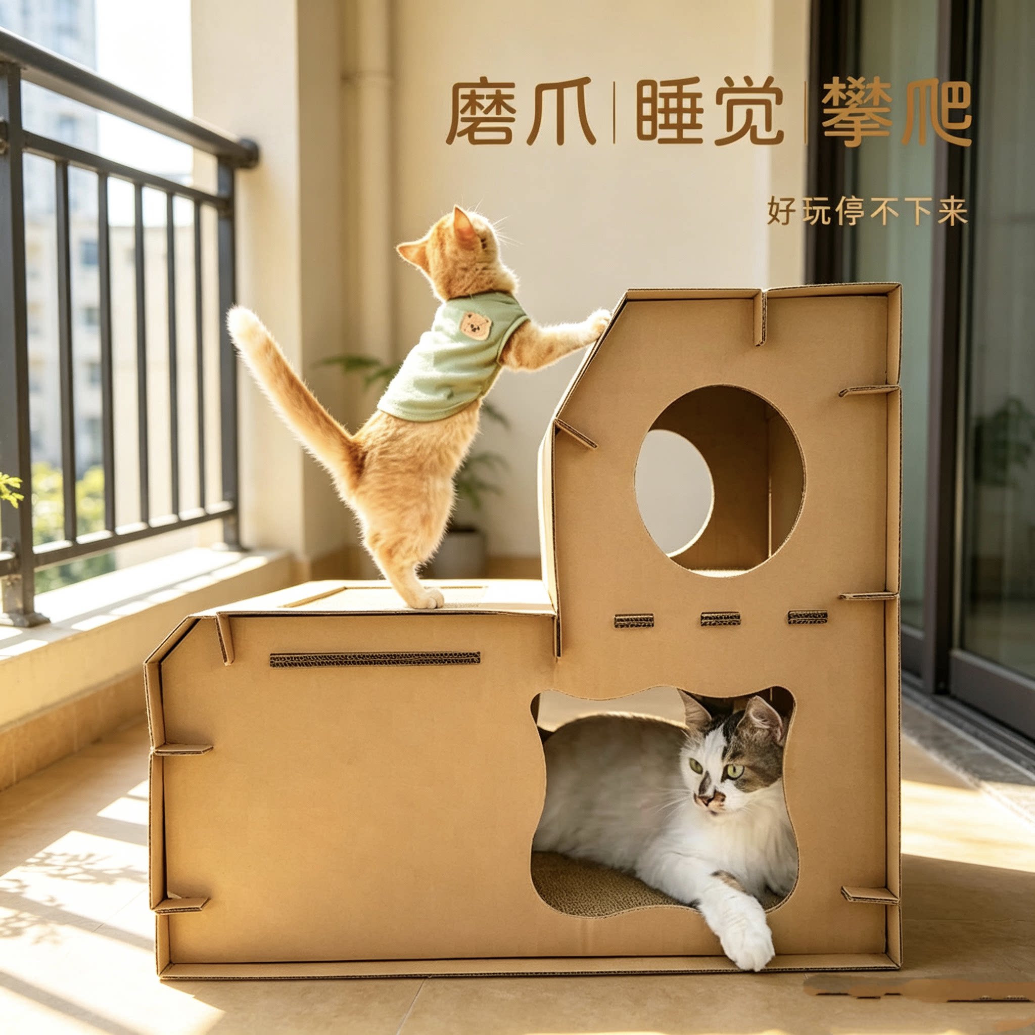 得酷大号猫抓板双层猫窝瓦楞纸宠物猫舍猫屋豪华别墅多功能猫房子