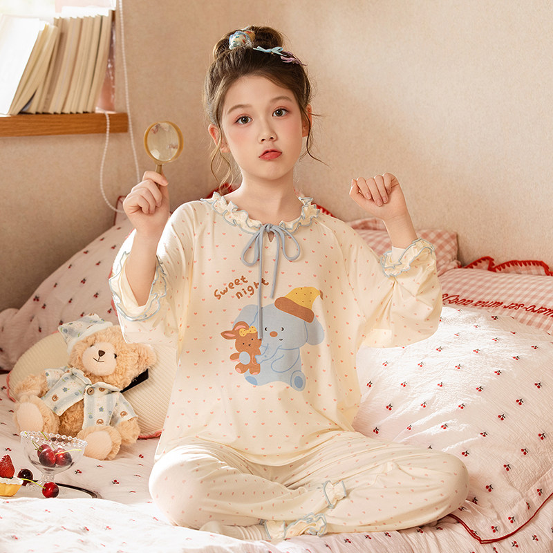 女童睡衣春秋初中生可爱家居服