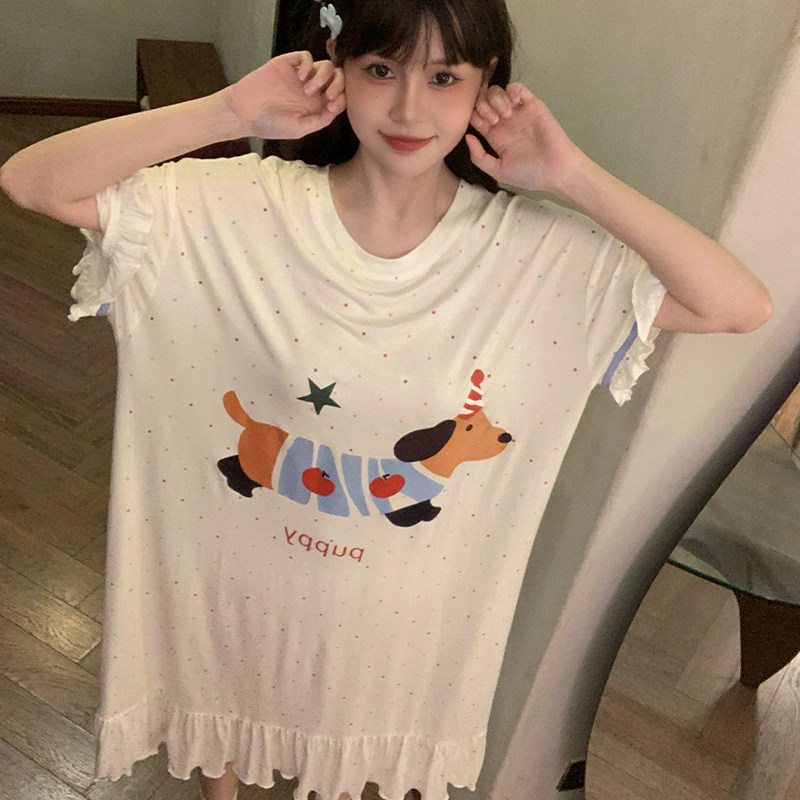 睡裙女童夏季莫代尔短袖母女睡衣