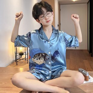 男童冰丝睡衣夏季2025新款儿童短袖家居服网红大童男孩夏款空调服