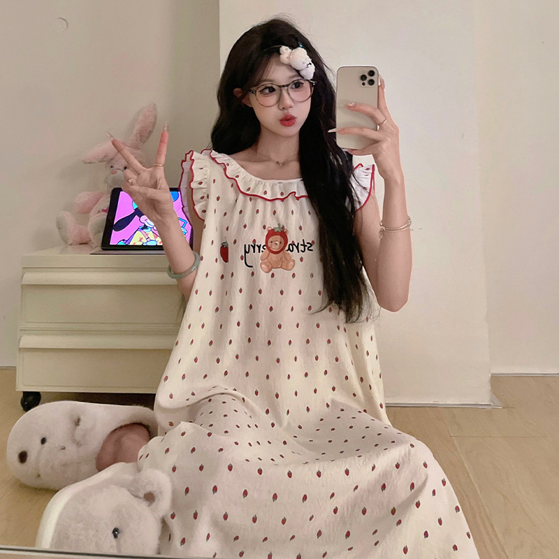 女童睡衣2026新款夏季云朵棉亲子套装薄款大儿童女孩带胸垫背心裙