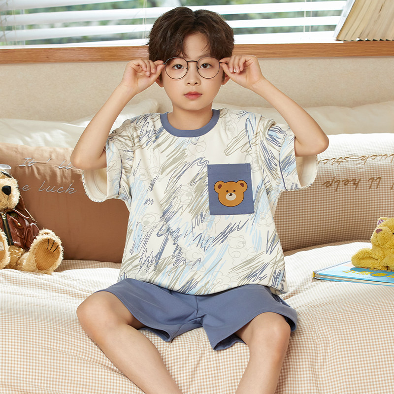 男童睡衣儿童夏季款纯棉短袖短裤薄款2026新款男孩夏天家居服套装