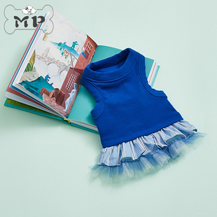 『Memory Pet』韩国louisdog宠物春蓝色弹力蕾丝荷叶边无袖连衣裙