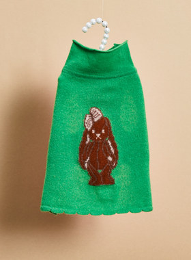 『Memory Pet』韩国louisdog宠物秋冬温暖绿色兔子图案高领针织衫