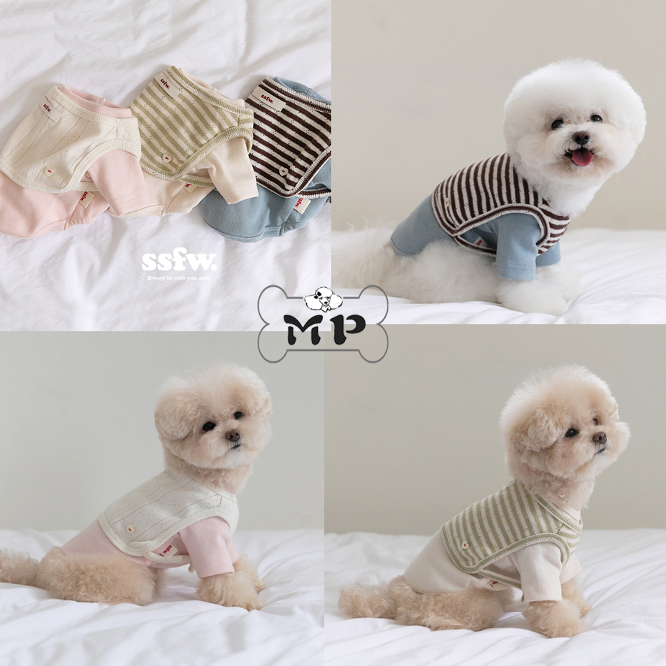 韩代宠物短袖T恤条纹小背心套装