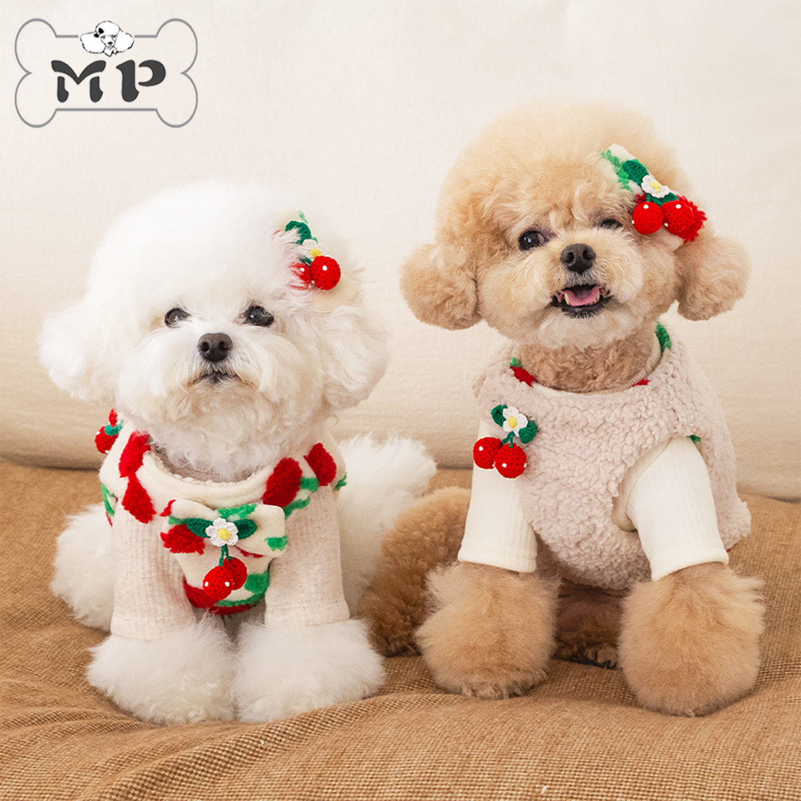 韩代宠物冬摇粒绒樱桃双面穿绒衫