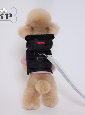 『Memory Pet』韩国代购cozyn宠物秋冬黑色荷叶边连帽马甲外套