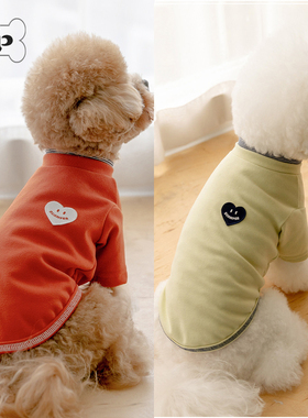 『Memory Pet』韩国scamper宠物秋冬拉绒爱心微笑舒适弹力纯色T恤