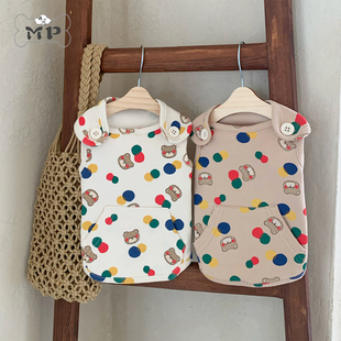 『Memory Pet』韩国代购宠物猫狗可爱腮红熊彩色圆点插兜纽扣背心
