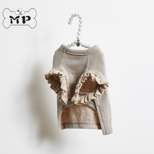 韩国宠物羊毛混纺荷叶边圆领T恤