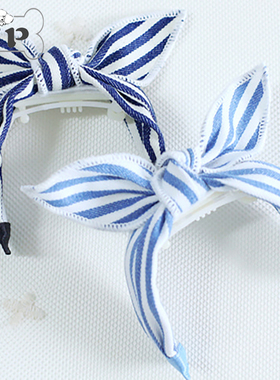 『Memory Pet』韩国sweetbombom宠物蝴蝶结条纹耳朵蓝色发夹发箍