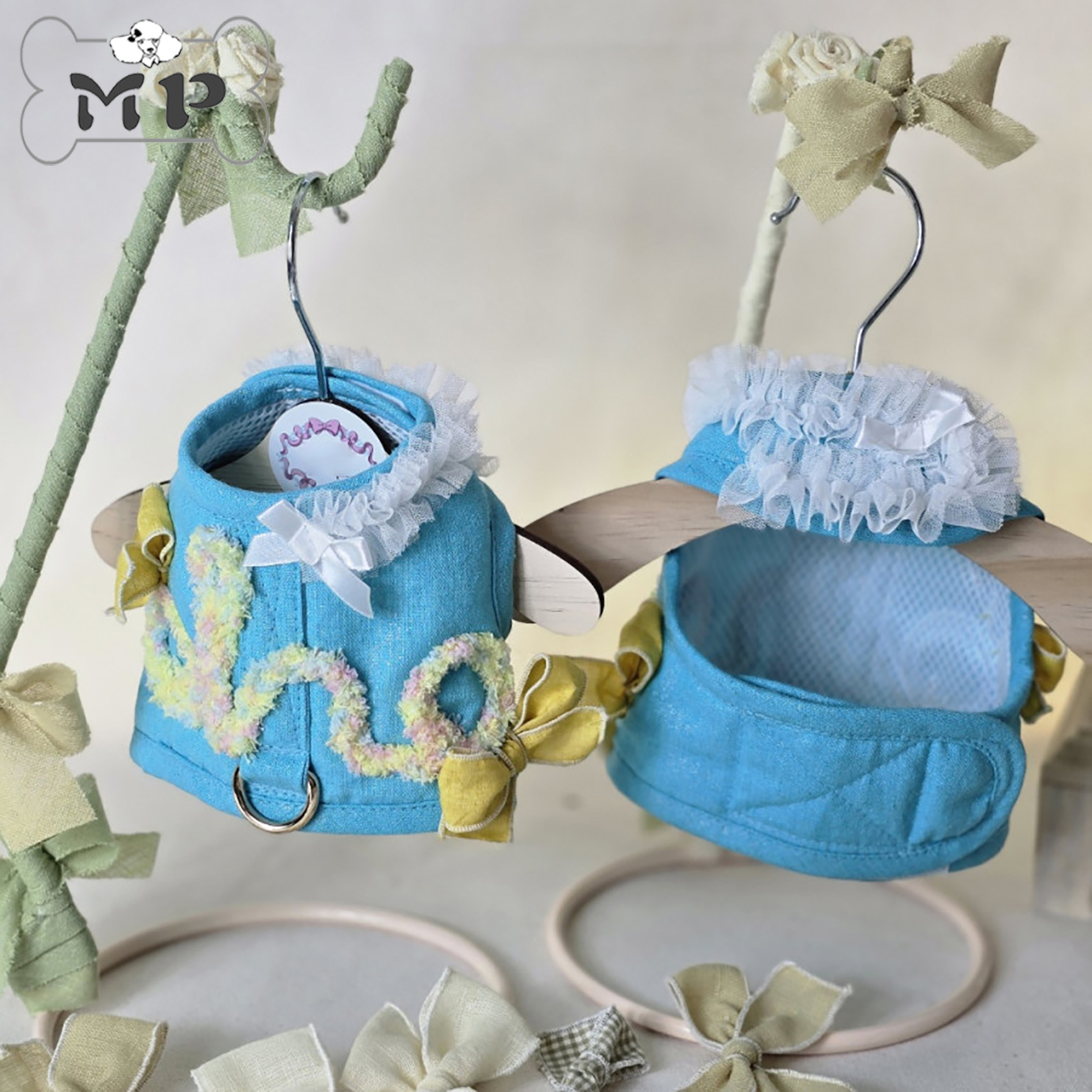 韩代宠物糖果毛绒蕾丝蝴蝶结胸背