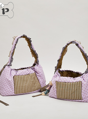 『Memory Pet』韩国louisdog秋宠物复古紫色圆点条纹拼接单肩包