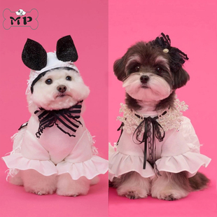 帽子 连衣裙 部分现货 韩国comocomo宠物针织口袋围脖荷叶袖