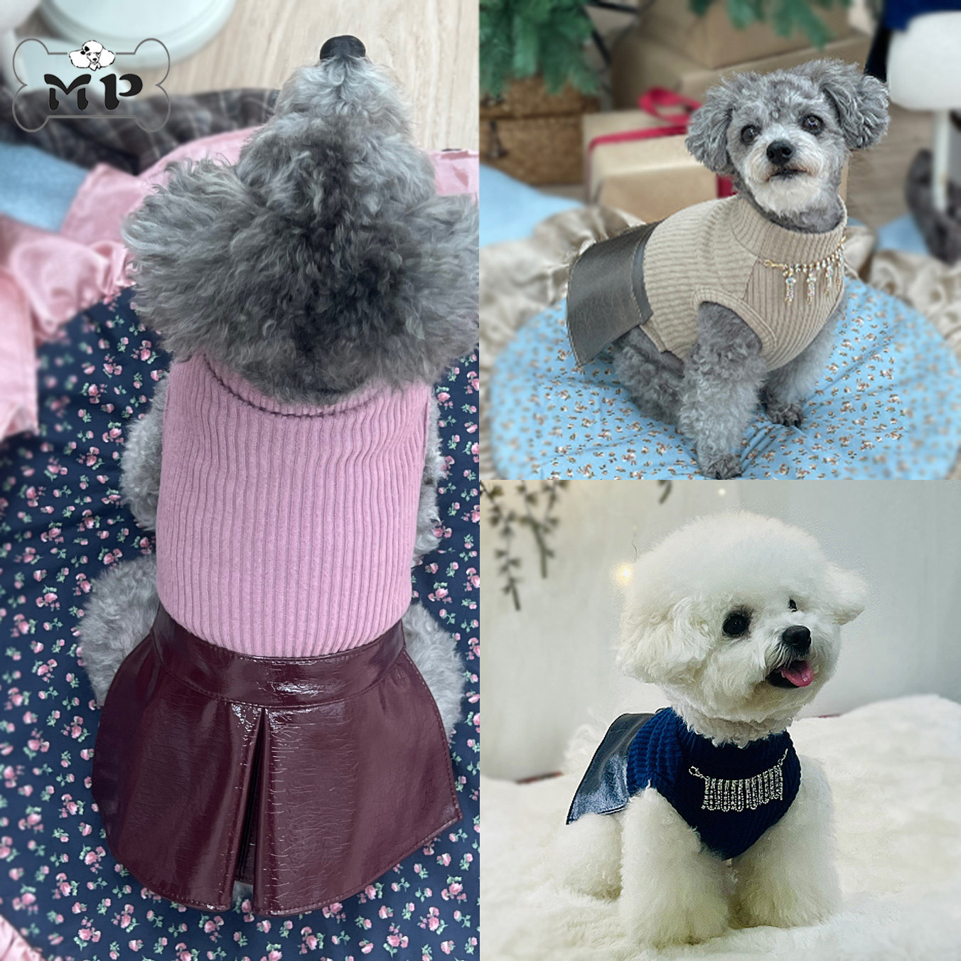 韩代宠物秋冬项链高领针织连衣裙