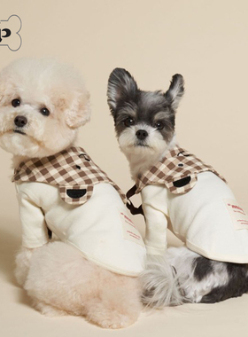 『Memory Pet』韩国meaningless宠物格纹笑脸小熊披肩蝴蝶结T恤